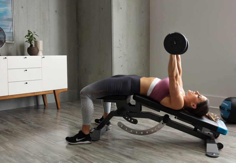 Đẩy tạ trên ghế tập bụng